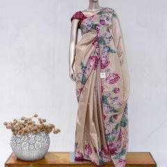 Beige Rose Pink Paper Silk Saree with Floral Digital Print  SAN5490