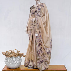 Beige Taupe Paper Silk Saree with Floral Digital Print  SAN5332
