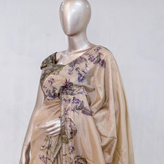Beige Taupe Paper Silk Saree with Floral Digital Print  SAN5332