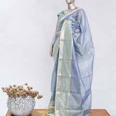 Powder Blue Tissue Organza Saree with Silver Zari Border SAN5484