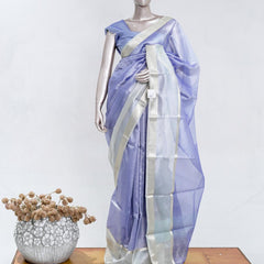 Lavender Tissue Organza Saree with Silver Zari Border SAN5484