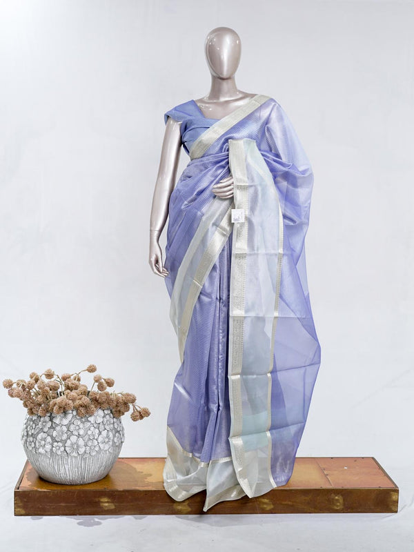 Lavender Tissue Organza Saree with Silver Zari Border SAN5484