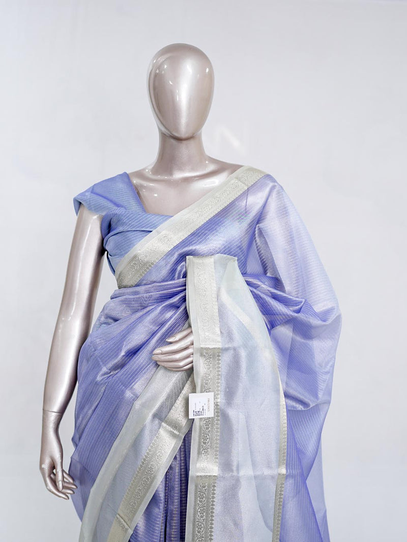 Lavender Tissue Organza Saree with Silver Zari Border SAN5484