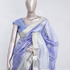 Lavender Tissue Organza Saree with Silver Zari Border SAN5484