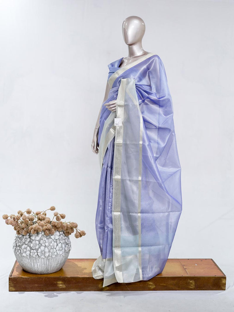 Lavender Tissue Organza Saree with Silver Zari Border SAN5484