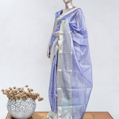 Lavender Tissue Organza Saree with Silver Zari Border SAN5484