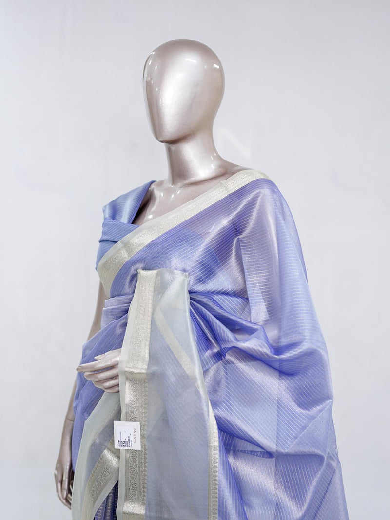 Lavender Tissue Organza Saree with Silver Zari Border SAN5484