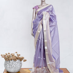 Lilac Tissue Organza Saree with Silver Zari Border SAN5484