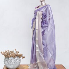 Lilac Tissue Organza Saree with Silver Zari Border SAN5484
