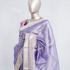 Lilac Tissue Organza Saree with Silver Zari Border SAN5484