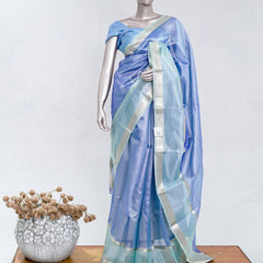 Periwinkle Blue Tissue Organza Saree with Silver Zari Border SAN5484