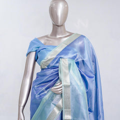 Periwinkle Blue Tissue Organza Saree with Silver Zari Border SAN5484