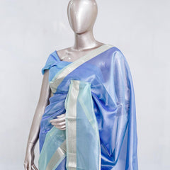 Periwinkle Blue Tissue Organza Saree with Silver Zari Border SAN5484