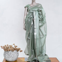 Sage Mist Tissue Organza Saree with Silver Zari Border  SAN5484