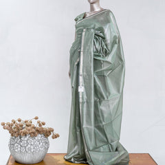 Sage Mist Tissue Organza Saree with Silver Zari Border  SAN5484
