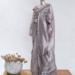 Rose Taupe Tissue Organza Saree with Silver Zari Border  SAN5484