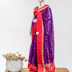 Premium Purple Synthetic Kota Saree with Coral Pink Contrast Border  Dual-Tone Zari Buttas SAN5476