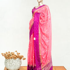 Premium Candy Pink Synthetic Kota Saree with Magenta Contrast Border Dual-Tone Zari Buttas SAN5476