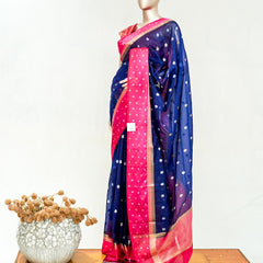 Premium Navy Blue Synthetic Kota Saree with Rani Pink Contrast Border Dual-Tone Za SAN5476