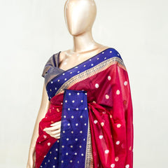 Premium Ruby Red Royal Blue Synthetic Kota Saree with Antique Gold Zari Buttas SAN5476