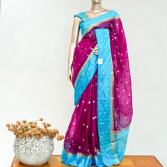 Premium Magenta Sky Blue Synthetic Kota Saree with Antique Gold Zari Buttas SAN5476
