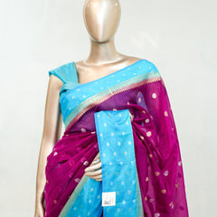 Premium Magenta Sky Blue Synthetic Kota Saree with Antique Gold Zari Buttas SAN5476