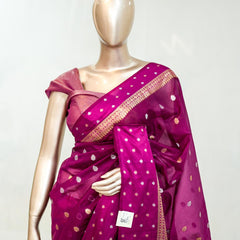 Premium Deep Magenta Synthetic Kota Saree with Antique Gold Zari Buttas SAN5476