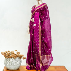 Premium Deep Magenta Synthetic Kota Saree with Antique Gold Zari Buttas SAN5476