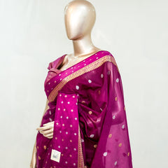 Premium Deep Magenta Synthetic Kota Saree with Antique Gold Zari Buttas SAN5476