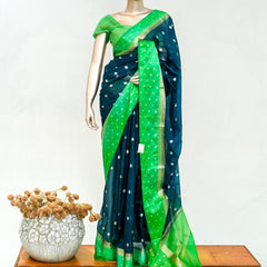Premium Butter Yellow Royal Blue Synthetic Kota Saree with Antique Gold Zari Buttas SAN5476