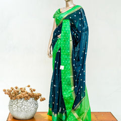 Premium Butter Yellow Royal Blue Synthetic Kota Saree with Antique Gold Zari Buttas SAN5476