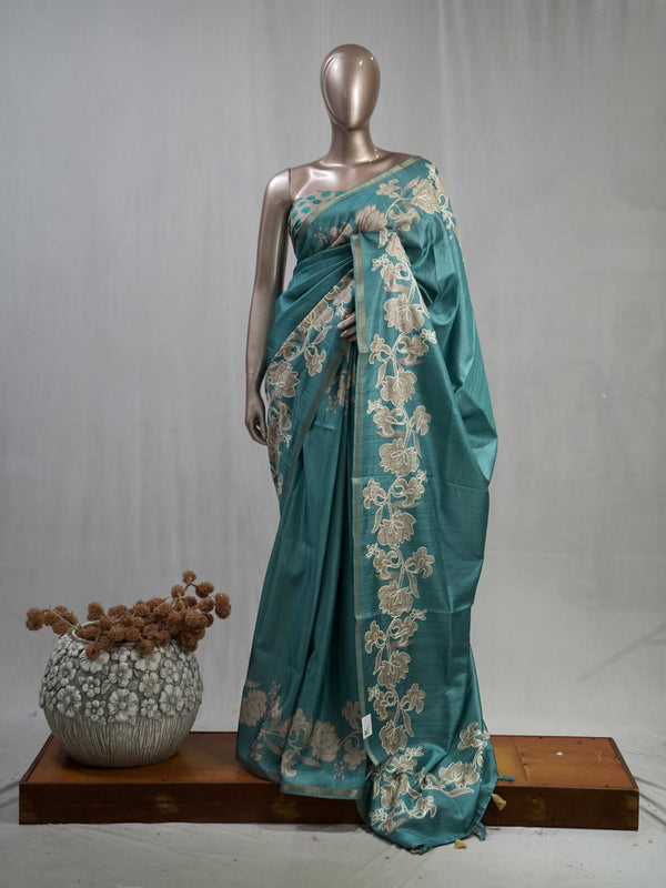 Hand Worked Tusser Silk Saree A SAN5331