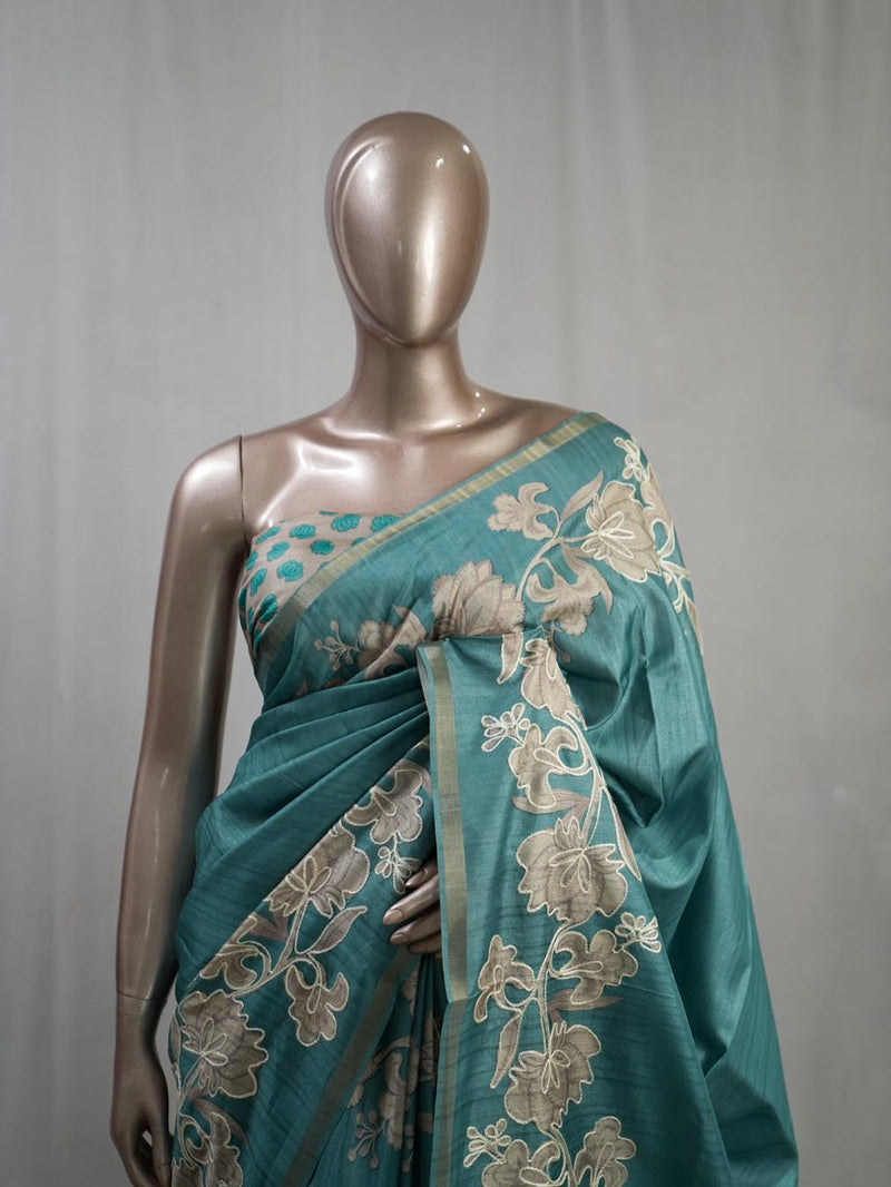 Hand Worked Tusser Silk Saree A SAN5331