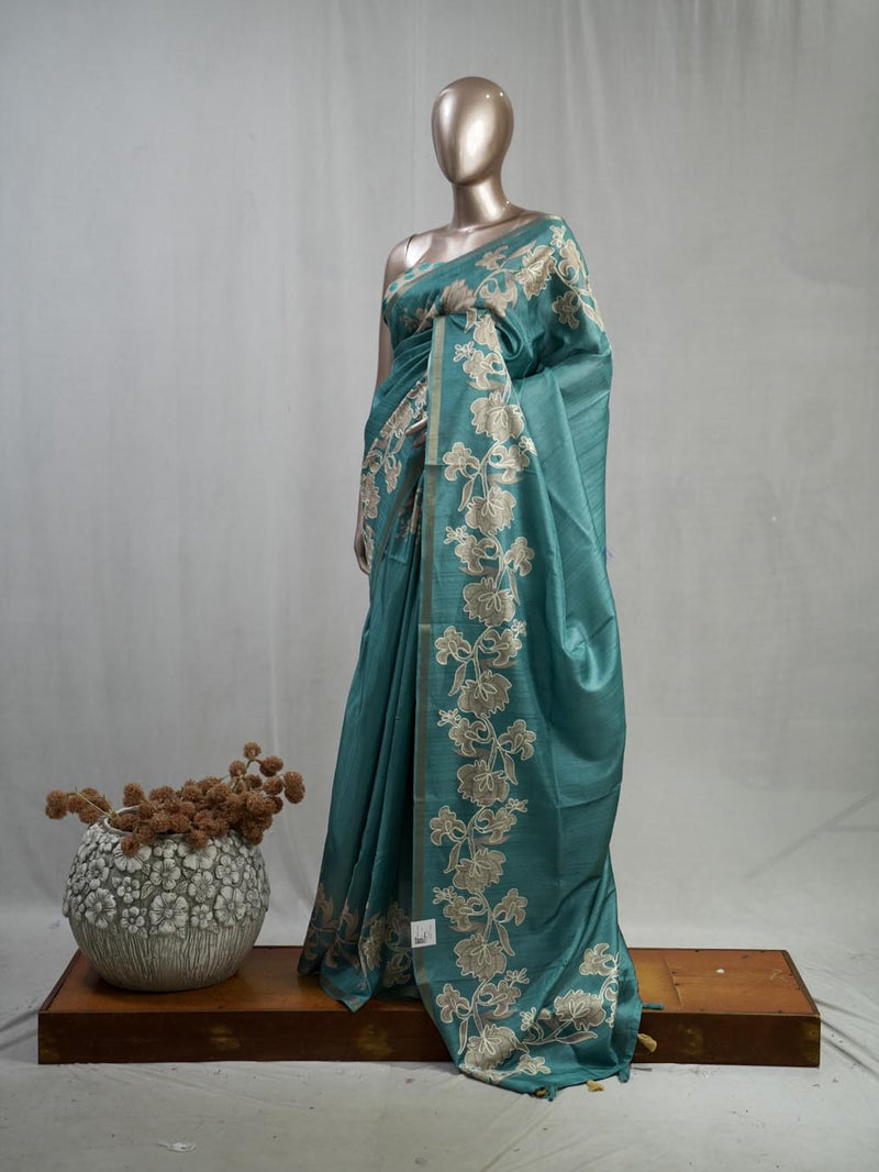 Hand Worked Tusser Silk Saree A SAN5331