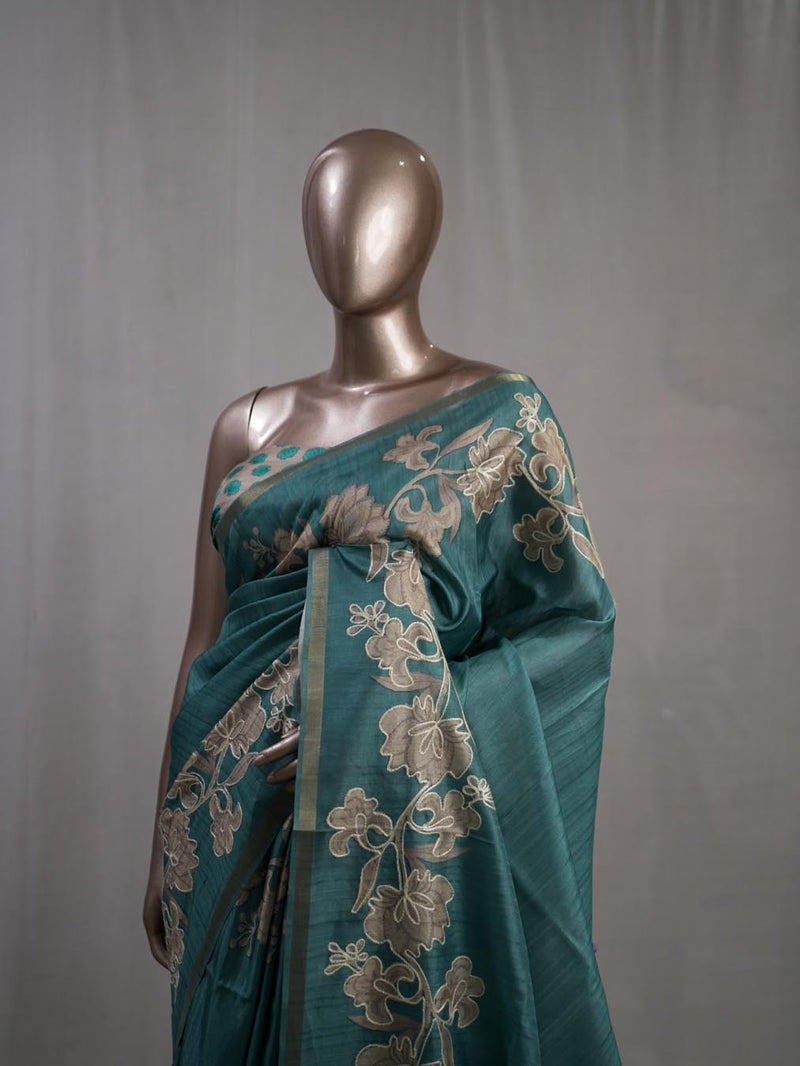 Hand Worked Tusser Silk Saree A SAN5331