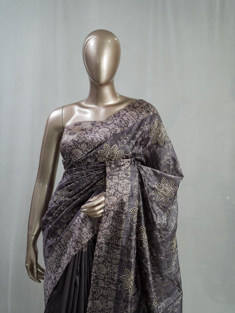Hand Worked Tusser Silk Saree  SAN5330