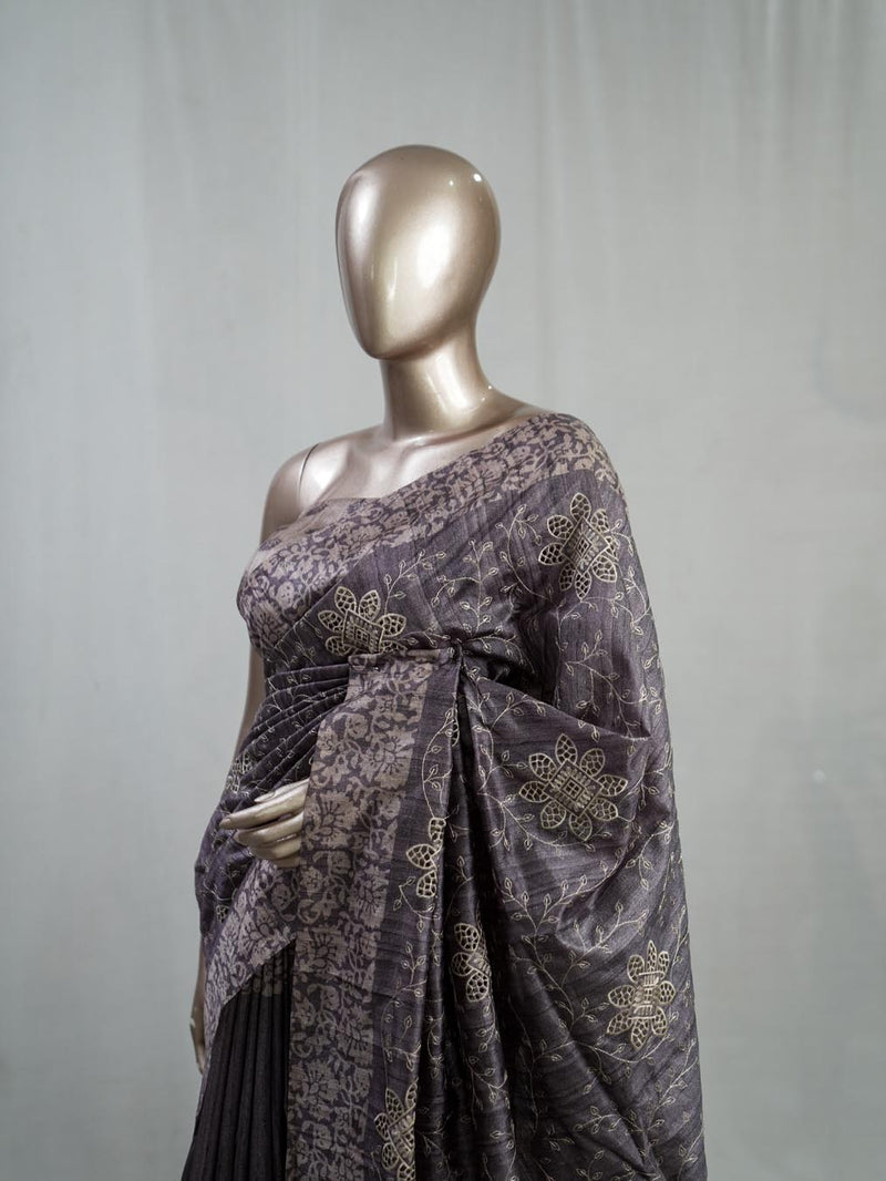 Hand Worked Tusser Silk Saree  SAN5330