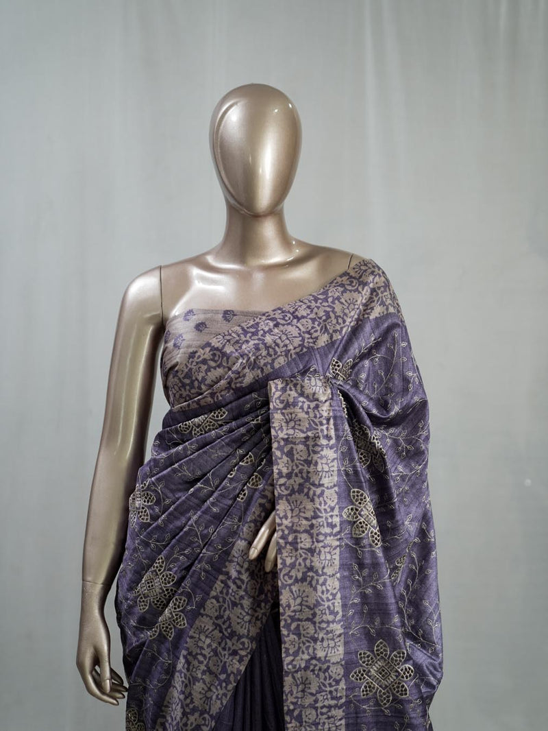 Hand Worked Tusser Silk Saree D SAN5330