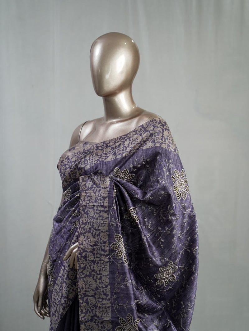 Hand Worked Tusser Silk Saree D SAN5330
