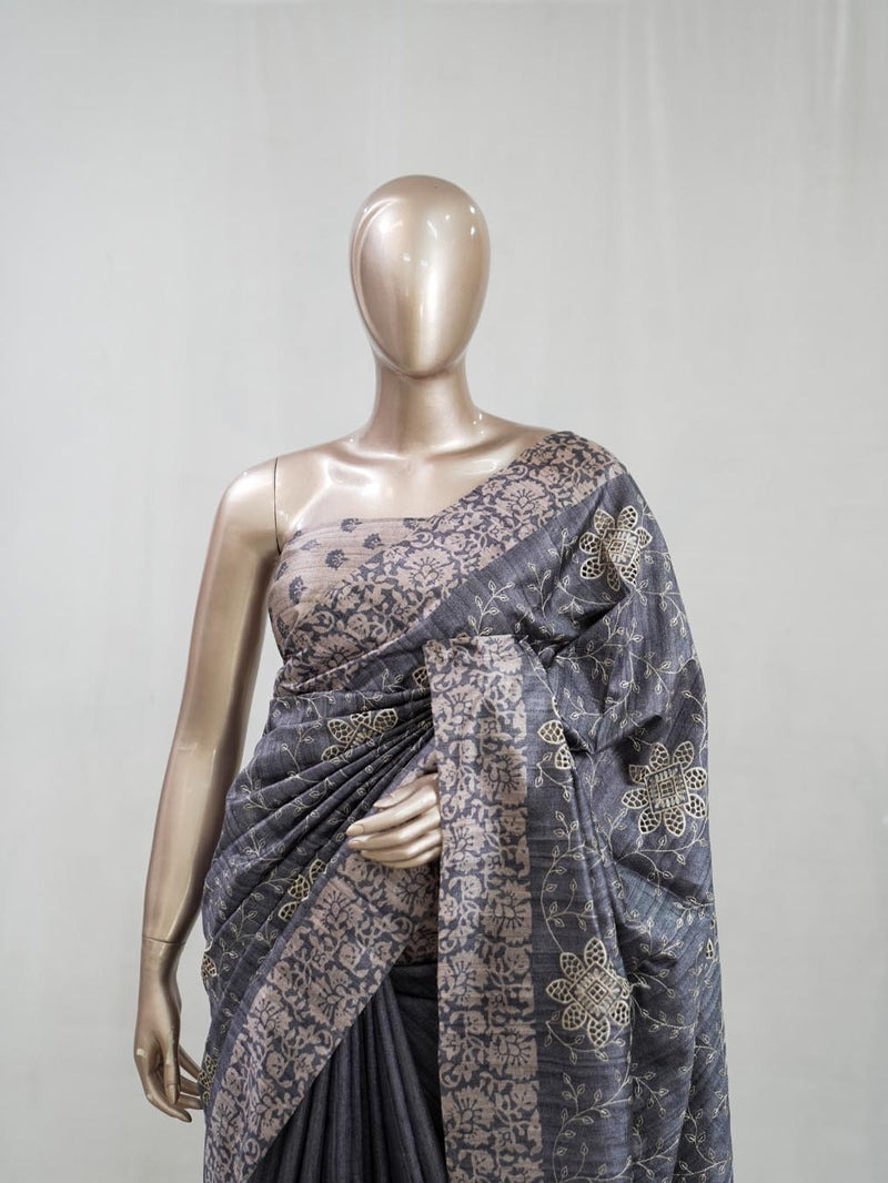 Hand Worked Tusser Silk Saree E SAN5330