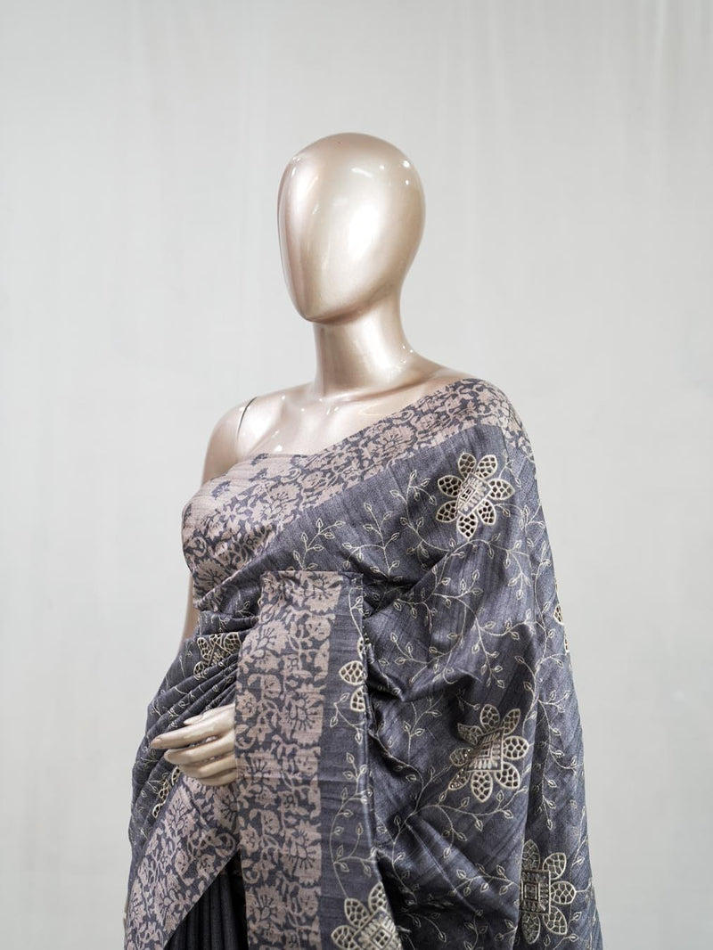 Hand Worked Tusser Silk Saree E SAN5330