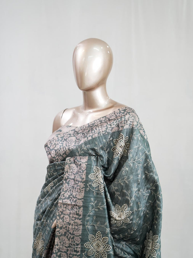 Hand Worked Tusser Silk Saree  F SAN5330