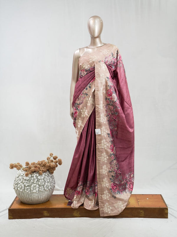 Printed Tusser Silk Saree  SAN5327