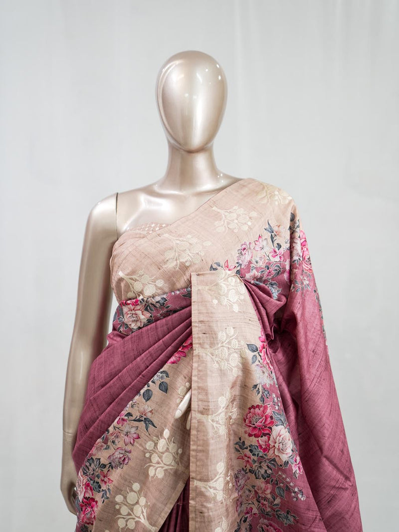 Printed Tusser Silk Saree  SAN5327