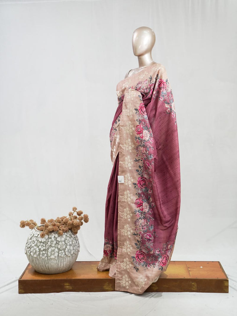 Printed Tusser Silk Saree  SAN5327