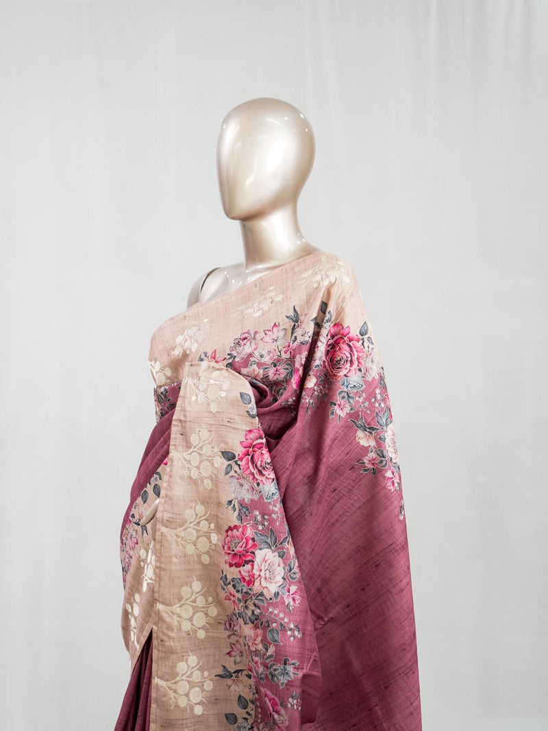 Printed Tusser Silk Saree  SAN5327