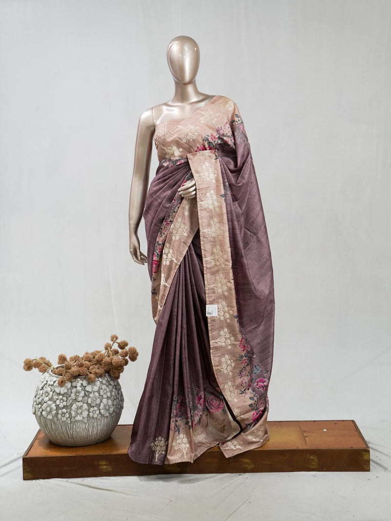 Printed Tusser Silk Saree A  SAN5327