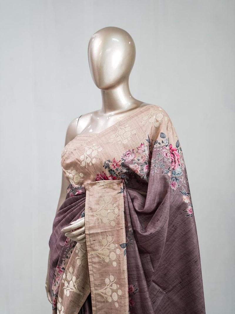 Printed Tusser Silk Saree A  SAN5327