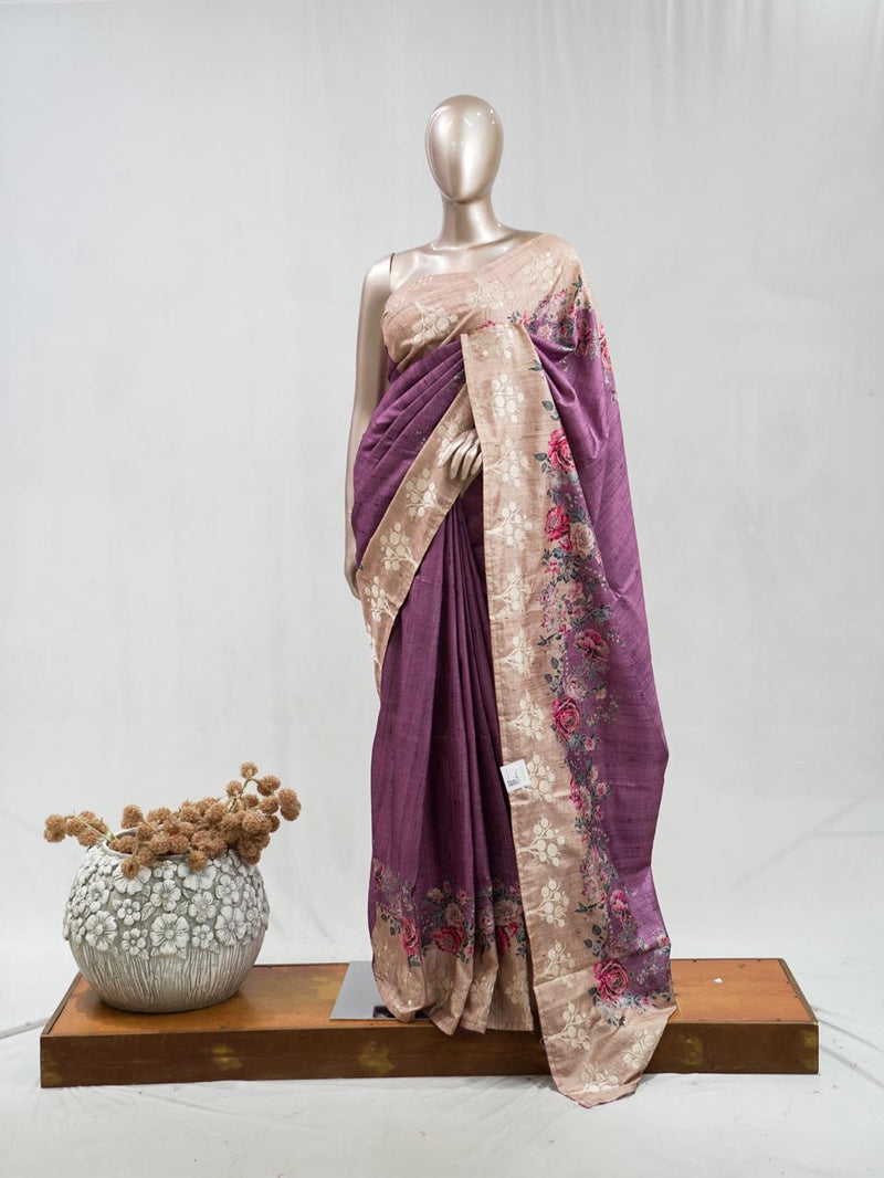 Printed Tusser Silk Saree B  SAN5327