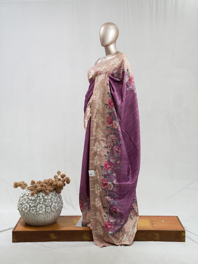 Printed Tusser Silk Saree B  SAN5327